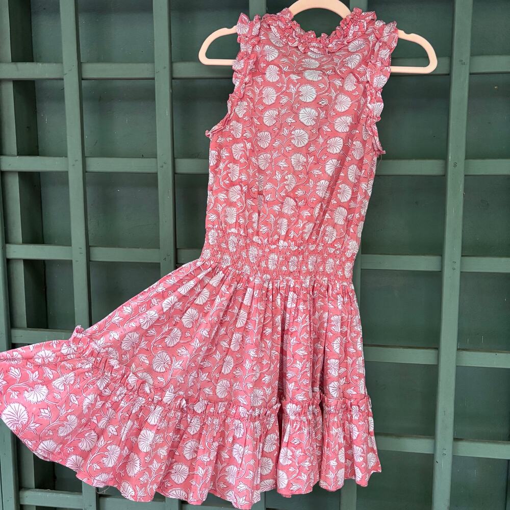 Anna Cate Morgan Dress Pink Floral Smocked Mini cotton Ruffle Sz S boho coastal - Picture 4 of 7